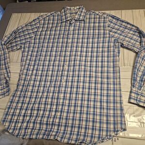 Peter Millar Shirt Mens Large Blue Purple‎ Plaid Button Down Classic Cotton